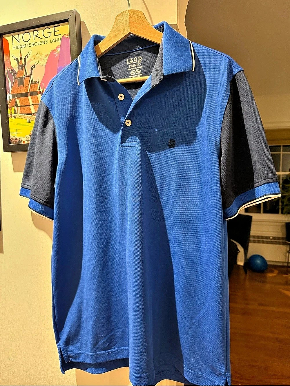 IZOD Men's Performance Polo Shirt Blue & Black Colorblock Size XL, NWOT